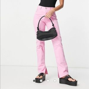 ASOS mid rise 90s straight leg jeans pink